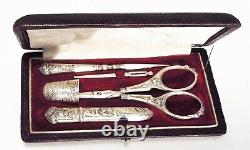 Old Necessary Seam Box Argent Scissors Embroiderer With Art Nouveau Seams