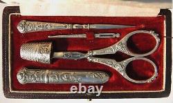 Old Necessary Seam Box Argent Scissors Embroiderer With Art Nouveau Seams