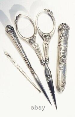 Old Necessary Seam Box Argent Scissors Embroiderer With Art Nouveau Seams