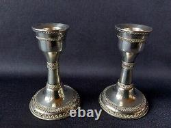 Old Pair Candlestick Zadok Israel Sterling Judaica Candle Sticks Watermark