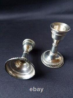 Old Pair Candlestick Zadok Israel Sterling Judaica Candle Sticks Watermark