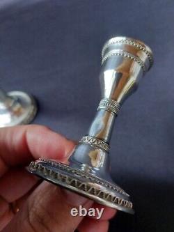 Old Pair Candlestick Zadok Israel Sterling Judaica Candle Sticks Watermark