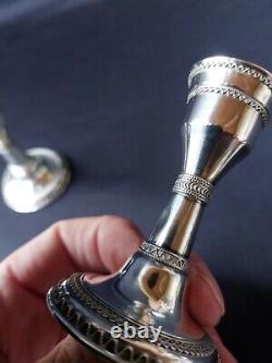 Old Pair Candlestick Zadok Israel Sterling Judaica Candle Sticks Watermark