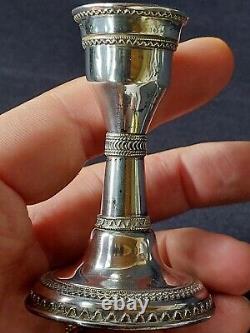 Old Pair Candlestick Zadok Israel Sterling Judaica Candle Sticks Watermark