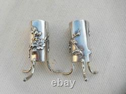 Old Pair Silver Vase Massive Foreign Japan Poincons Asia19 Eme Bt3 Lot