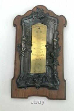 Old Part Thermometer Mount Wood And Silver Massive Minerva