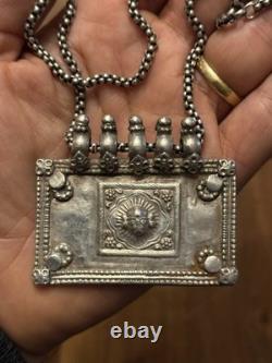 Old Pendant North India Indian Ethnic Jewelry Solid Silver Necklace