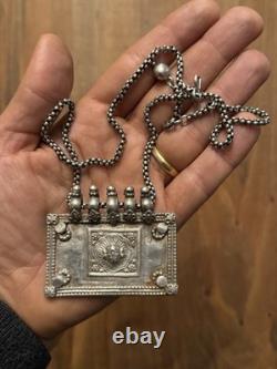 Old Pendant North India Indian Ethnic Jewelry Solid Silver Necklace
