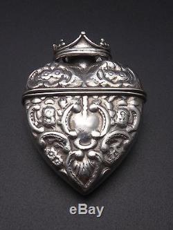 Old Pendant Reliquary Heart Box Crowned In Sterling Silver XIX