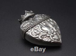 Old Pendant Reliquary Heart Box Crowned In Sterling Silver XIX