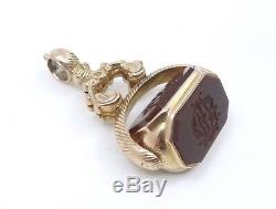 Old Pendant Seal Rotary Seal 14k Gold And Hard Stone Lady Nineteenth