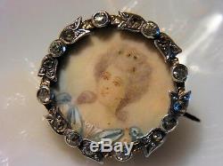 Old Pin Late 18th Silver Portrait Vermeille In Miniature Glass