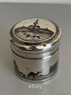 Old Pot Box Solid Silver Niellé Silver Silver Silver Iraqi Niello Tea Caddy Signed Box