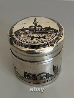 Old Pot Box Solid Silver Niellé Silver Silver Silver Iraqi Niello Tea Caddy Signed Box