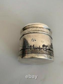 Old Pot Box Solid Silver Niellé Silver Silver Silver Iraqi Niello Tea Caddy Signed Box