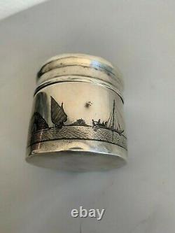 Old Pot Box Solid Silver Niellé Silver Silver Silver Iraqi Niello Tea Caddy Signed Box