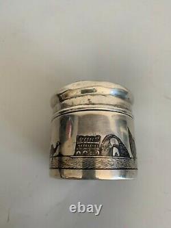 Old Pot Box Solid Silver Niellé Silver Silver Silver Iraqi Niello Tea Caddy Signed Box