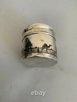 Old Pot Box Solid Silver Niellé Silver Silver Silver Iraqi Niello Tea Caddy Signed Box