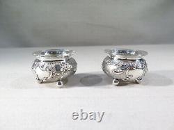 Old Pretty Pair Solid Silver Salt Cellars Louis XV Style Table Art