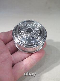 Old Pretty Round Solid Silver Embossed Pill Box