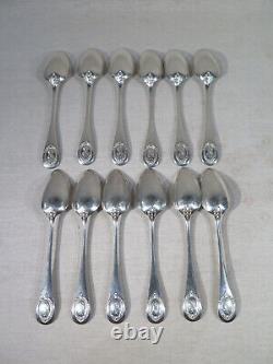 Old Pretty Suite 12 Solid Silver Entremets Dessert Spoons Monogram