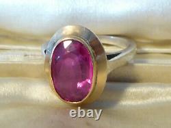 Old Ring Art Deco Silver & Rose Gold Pink Size 51 Approx Spinel