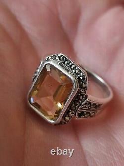 Old Ring In Solid Silver, Citrine And Marcassite