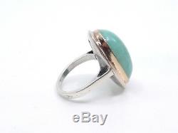 Old Ring In Solid Silver Gold And Green Jade T51