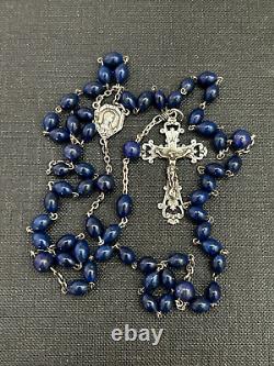 Old Rosary of Lapis Lazuli Stones and Solid Silver