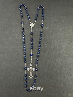 Old Rosary of Lapis Lazuli Stones and Solid Silver