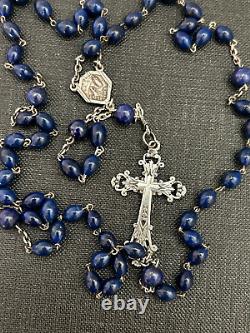 Old Rosary of Lapis Lazuli Stones and Solid Silver