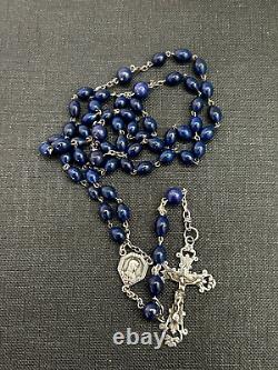 Old Rosary of Lapis Lazuli Stones and Solid Silver