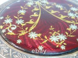 Old Round Box in Solid Silver, Gilt and Bressan Enamels