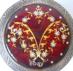 Old Round Box in Solid Silver, Gilt and Bressan Enamels
