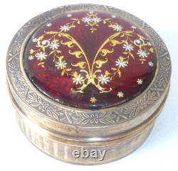 Old Round Box in Solid Silver, Gilt and Bressan Enamels