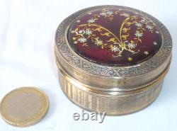 Old Round Box in Solid Silver, Gilt and Bressan Enamels
