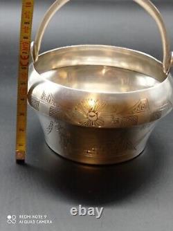 Old Russian XIX century solid silver pot, cup, bucket, saucer, bowl