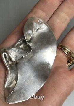 Old SILVER MINERVA Brooch in the shape of a folded leaf Silversmith SR