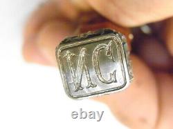 Old Seal Silver Cachet Massif Pierre Agate Monogram Silver Cire Stamp