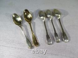 Old Set of 5 Small Solid Silver Vermeil Coffee Dessert Spoons