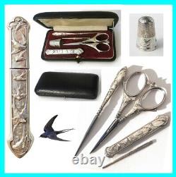 Old Sewing Kit Argent Scissors Scissors Scissors With Art Nouveau Cover