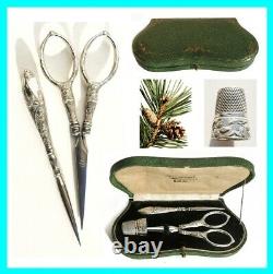 Old Sewing Kit Argent Scissors Scissors Scissors With Art Nouveau Cover