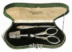 Old Sewing Kit Argent Scissors Scissors Scissors With Art Nouveau Cover