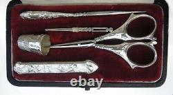 Old Sewing Kit Argent Scissors Scissors Scissors With Art Nouveau Cover