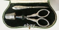 Old Sewing Kit Argent Scissors Scissors Scissors With Art Nouveau Cover