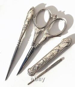 Old Sewing Kit Argent Scissors Scissors Scissors With Art Nouveau Cover