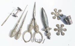 Old Sewing Kit Argent Scissors Scissors Scissors With Art Nouveau Cover