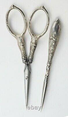 Old Sewing Kit Argent Scissors Scissors Scissors With Art Nouveau Cover