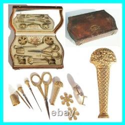 Old Sewing Kit Gold Silver Embroidery Scissors Sewing Gilt Case