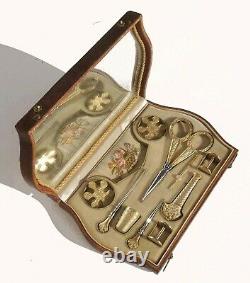 Old Sewing Kit Gold Silver Embroidery Scissors Sewing Gilt Case